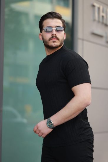 Erkek Kısa Kollu örgü Kumaş Bisiklet Yaka T-shirt resmi
